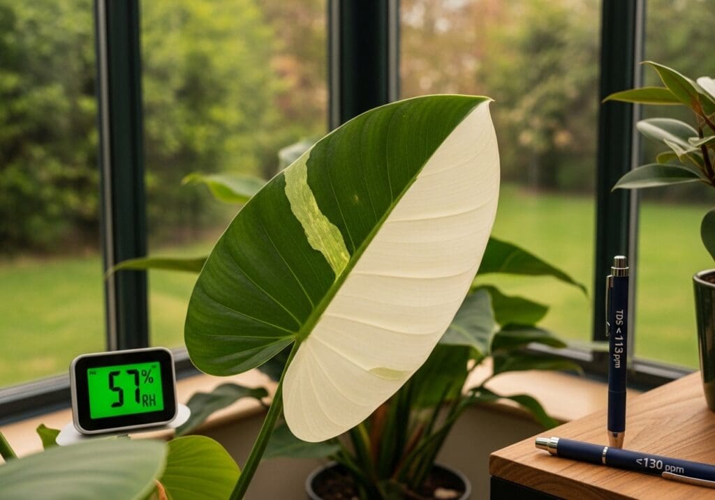 Jose Buono with stable variegation; 57% RH and 130 ppm TDS shown