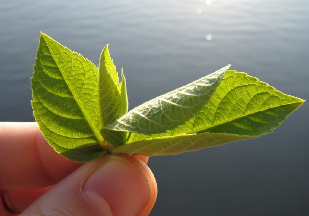 Supporting an unfurling Jose Buono leaf to avoid creasing