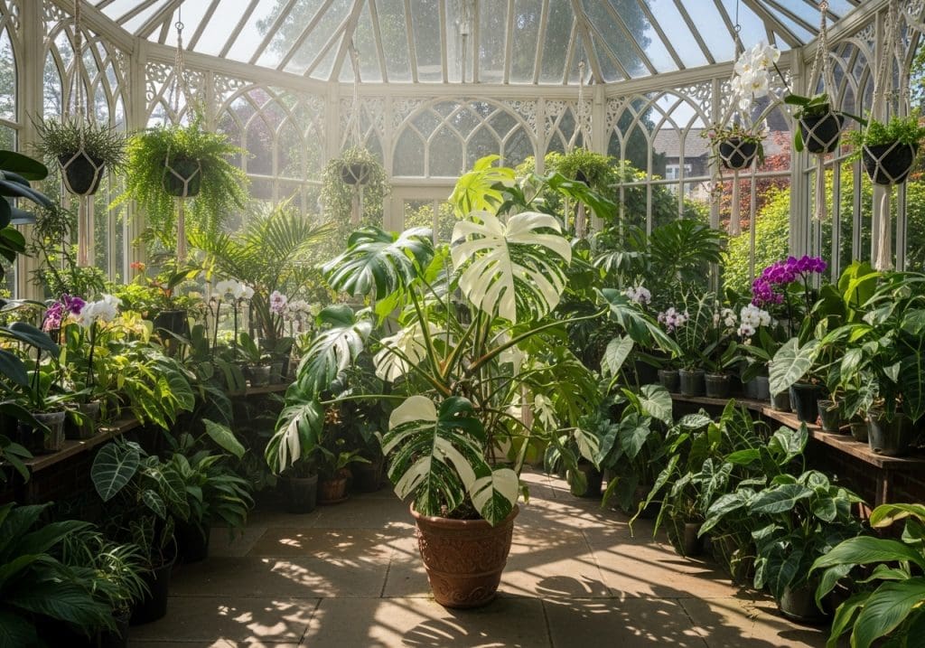 Variegated monstera in bright conservatory