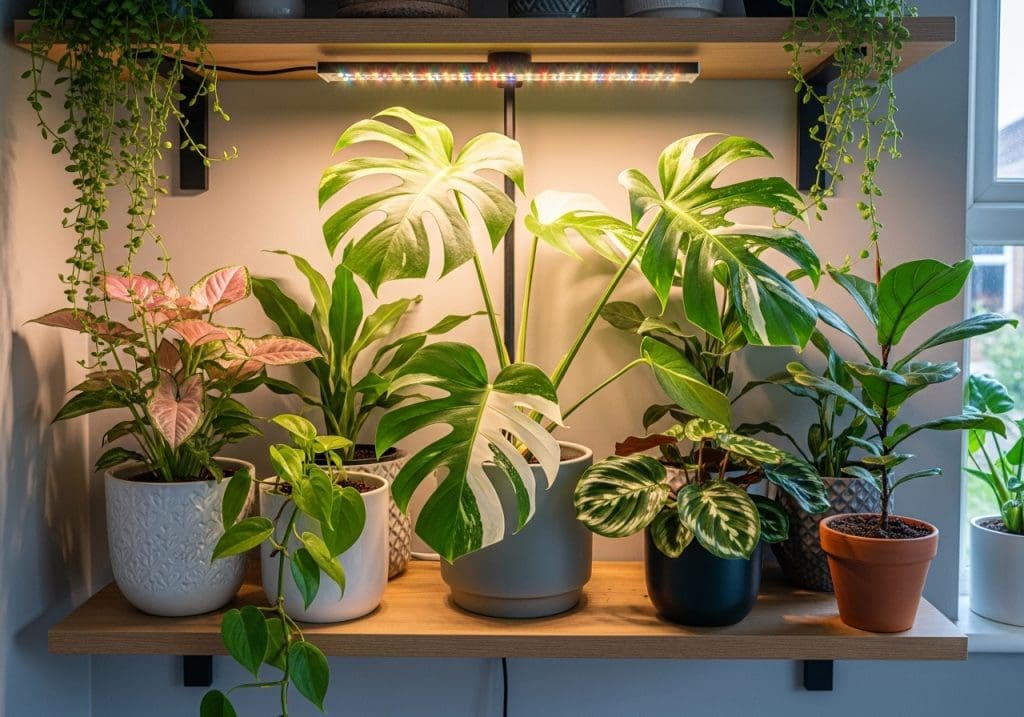 Variegated monstera under LED grow light